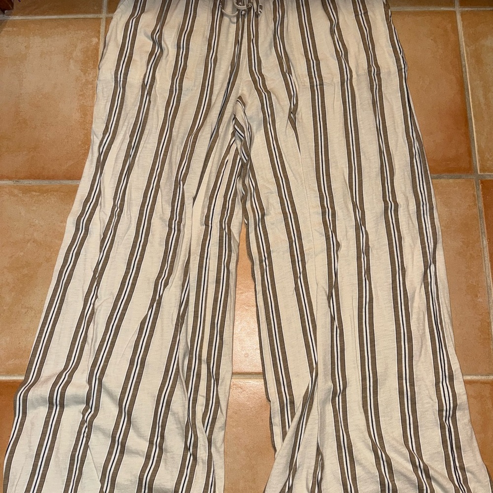 American Eagle Outfitters Beige and Brown Striped Pants